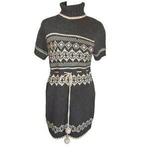 Energie Fair Isle Knot Sweater Dress Junior XL Nordic Turtleneck Pompom Y2K Mini